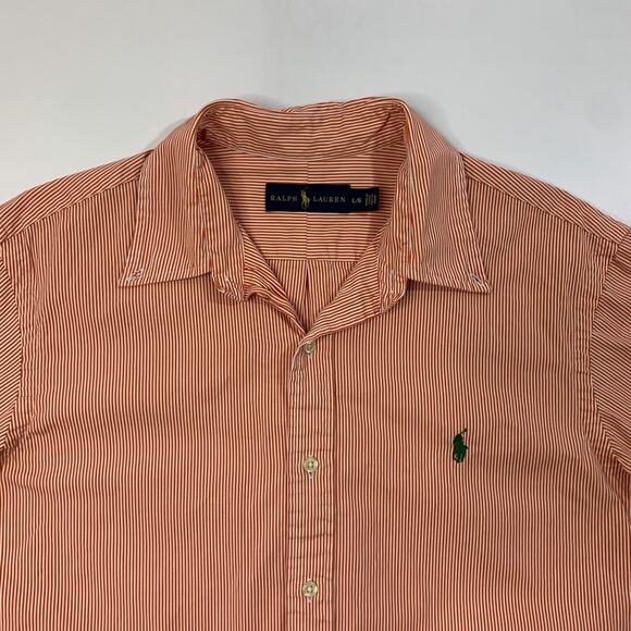 Ralph Lauren Shirt Mens L Large Tangerine White Striped Button Up Long Sleeve - Picture 4 of 11